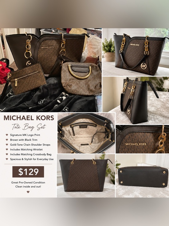 Michael Kors Handbags - Michael Kors Brown & Black Logo 3-Piece Handbag Set with Gold Hardware